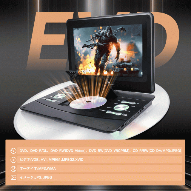 ポータブルDVDプレーヤー 車載対応 16.8インチ 大画面 バッテリー内蔵